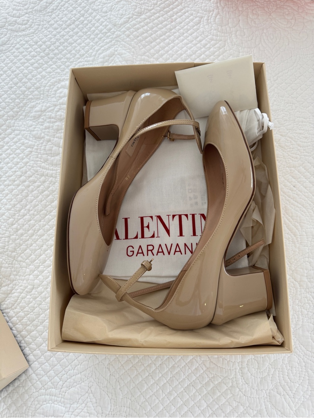 Valentino Garavani Nude Patent Leather Block Heel Pumps
